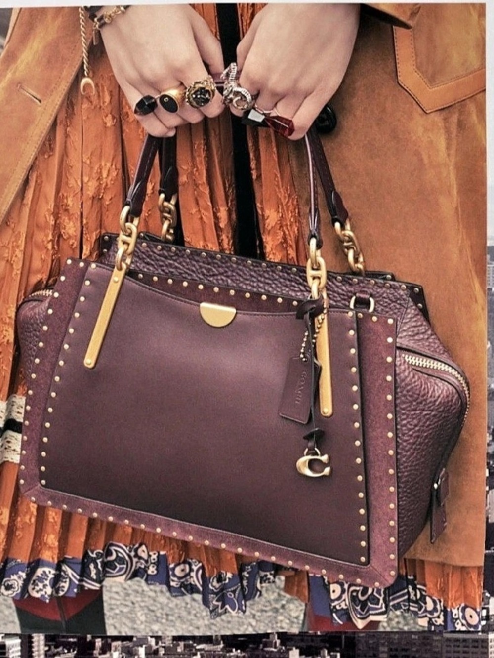 Coach 1941 Rogue 36 with Border Rivets Shoulder Bag in Brown